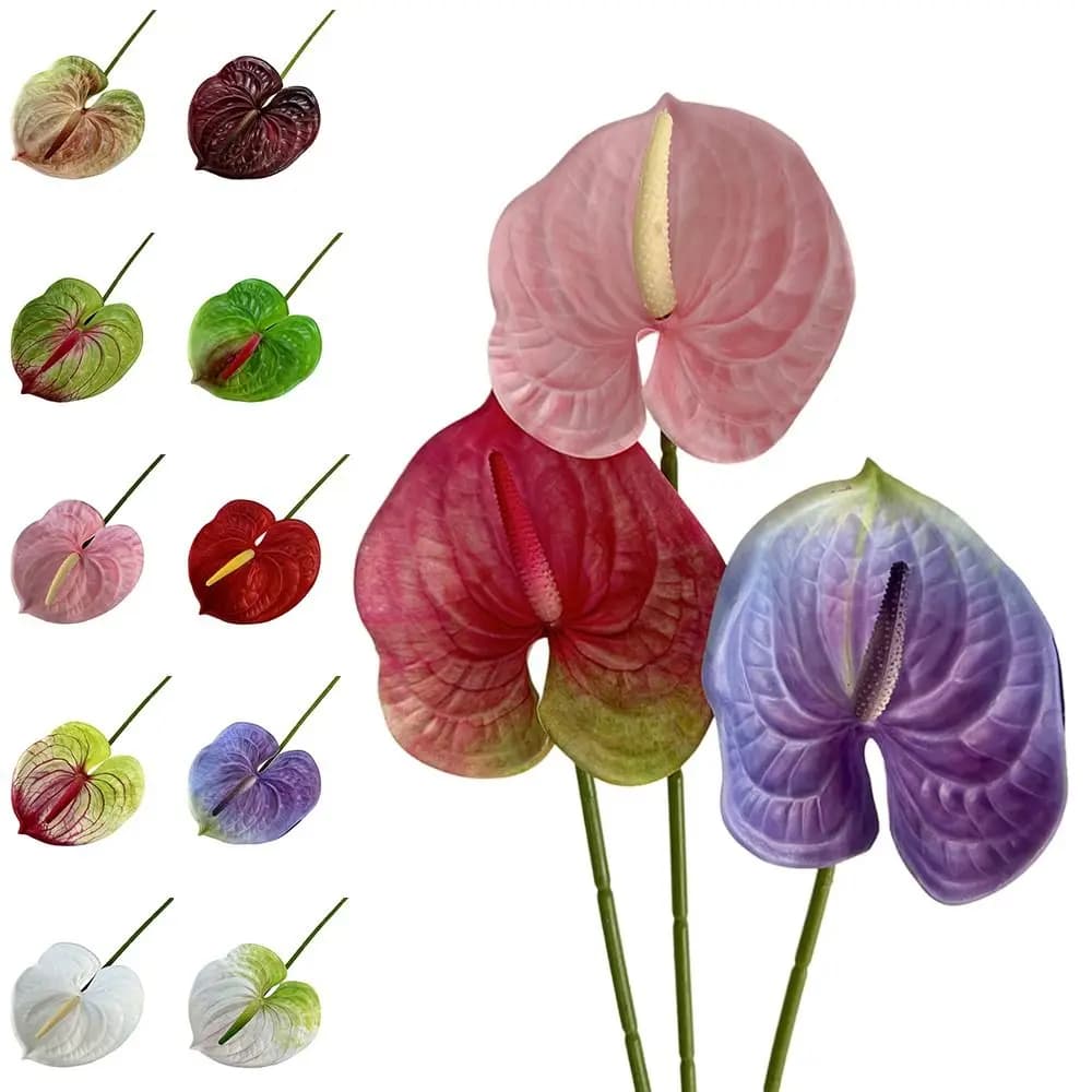 NUOVO Multicolor Artificiale Piccolo Anthurio Gomma Morbida Real Touch Pianta di Simulazione 60 Centimetri Puntelli Foto Fiore Finto Accessori FAI DA TE