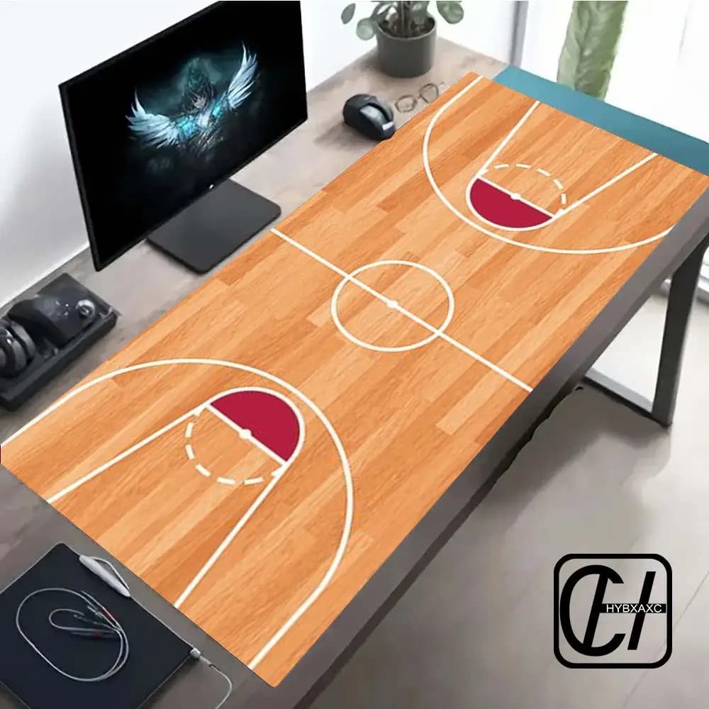 Tappetino per mouse a forma di campo da basket, grande, per computer, ufficio, giochi, XXL, in gomma antiscivolo, per tastiera e mouse, lungo, per scrivania.