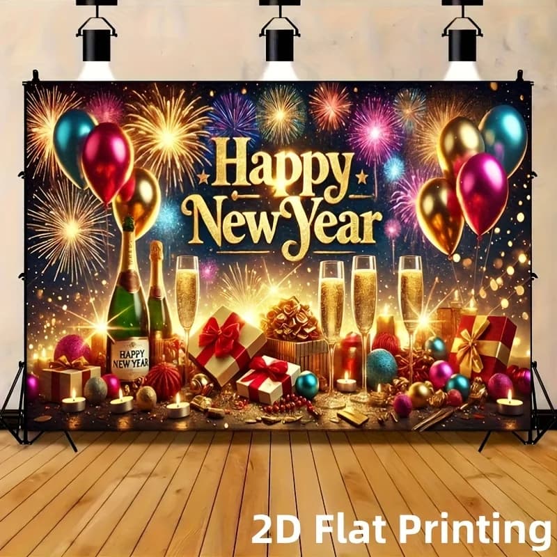 VIKAMA New Year Party Tapestry Golden Balloon Champagne Fireworks Pattern Living Room Background Wall Room Decoration