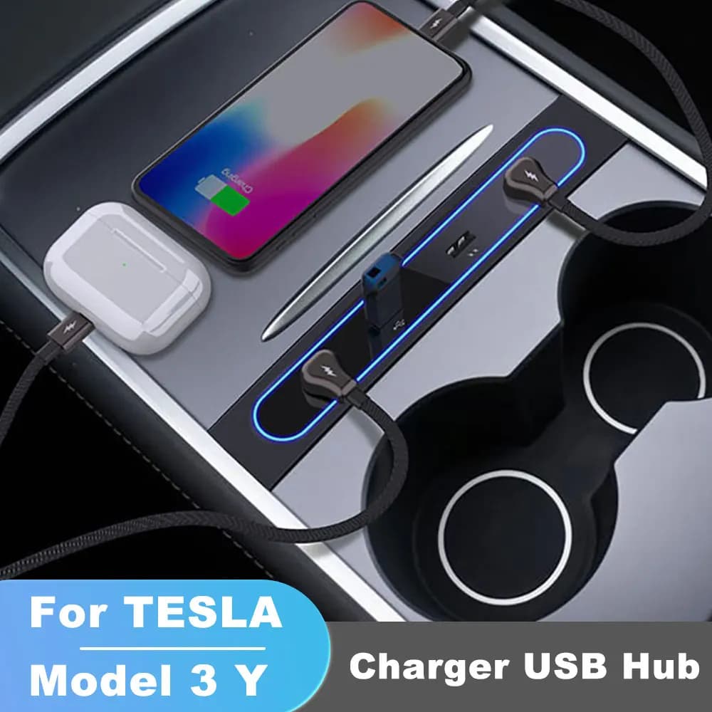 Per Tesla Modello 3 Y 21-23 27W Caricatore rapido USB Shunt Hub Docking station intelligente Adattatore per auto Alimentato Splitter Estensione
