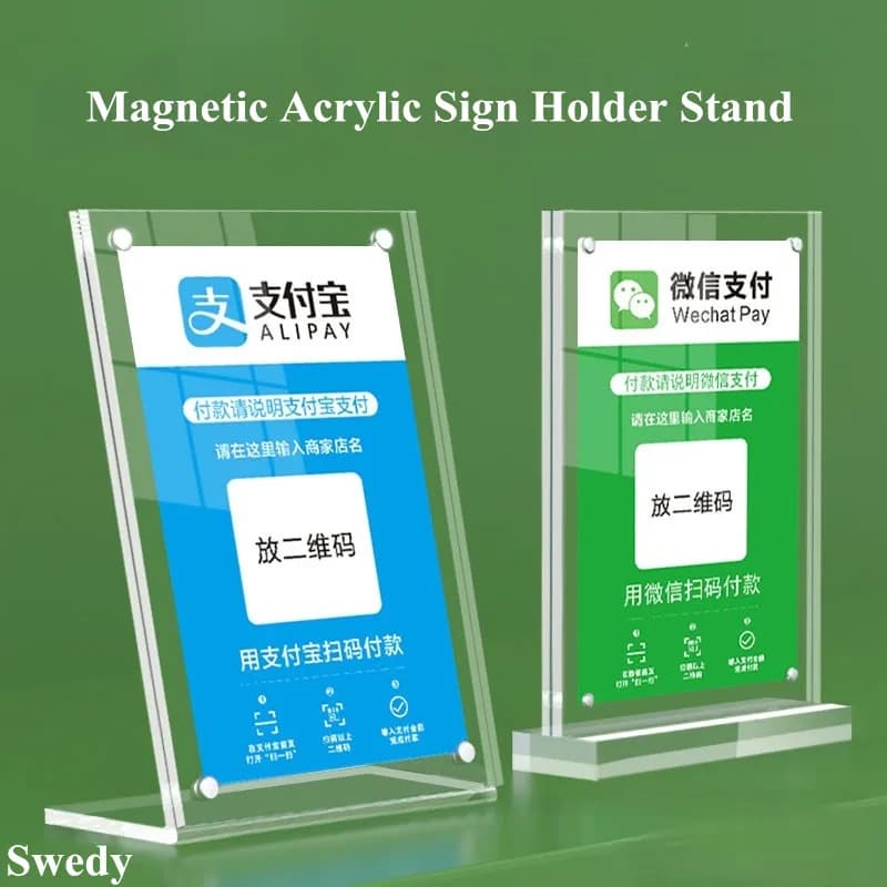 5 Pezzi Porta Cartelli Magnetico in Acrilico A5 148x210mm, Espositore da Tavolo per Menu, Prezzi, Poster e Annunci