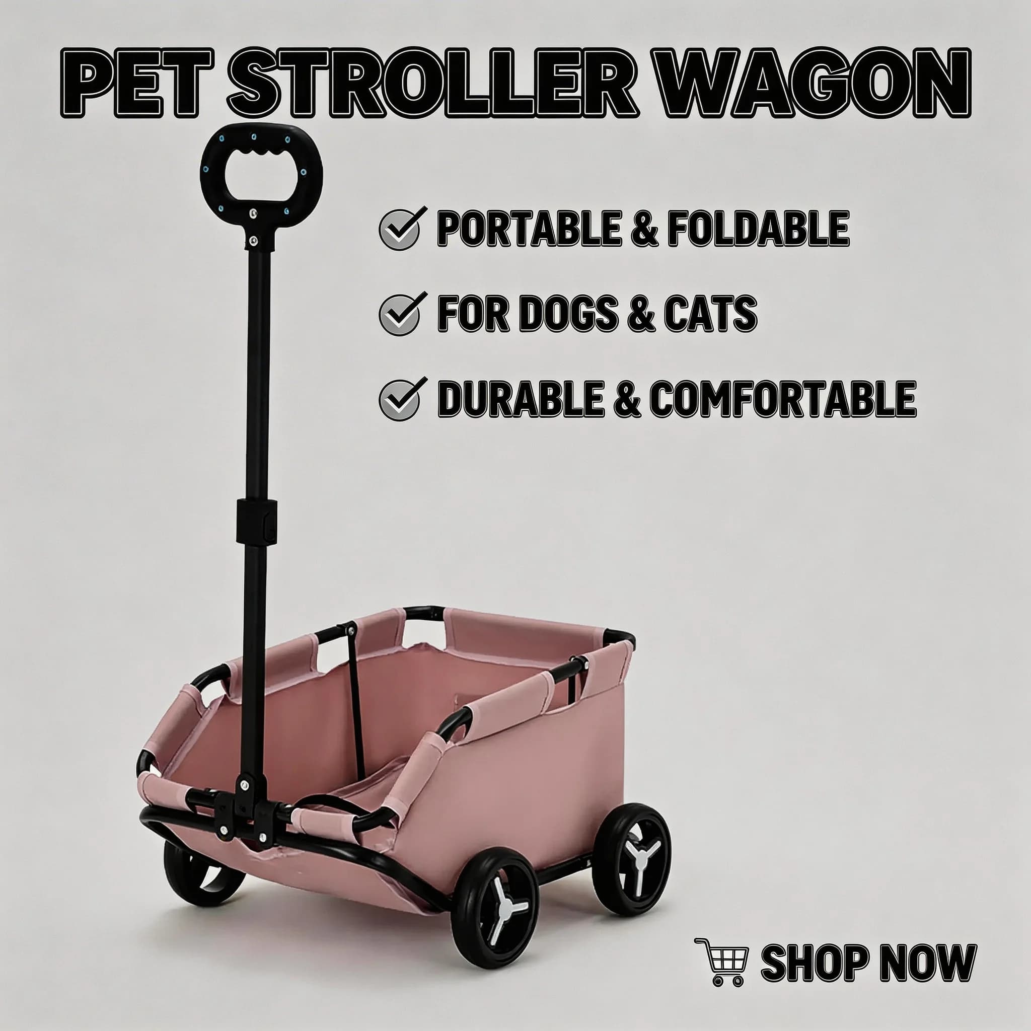 Carrello Pieghevole da Viaggio per Animali Domestici a 4 Ruote, Trasportino per Gatti Leggero, Trolley per Viaggi, Shopping, Passeggiate, Ruote Antiscivolo e Resistenti
