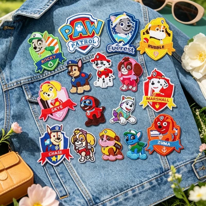 Paw Patrol Cartoon Dog Iron on Self adhesive Patches Decorative Badge Stickers for Jackets Pants Coats Garment Gift Accessory
