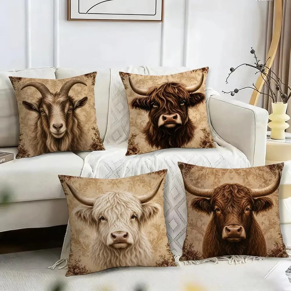 Fodere per cuscini rustiche con ritratti di animali, in peluche corto, quadrate, per divano, decorazioni per la casa, idea regalo