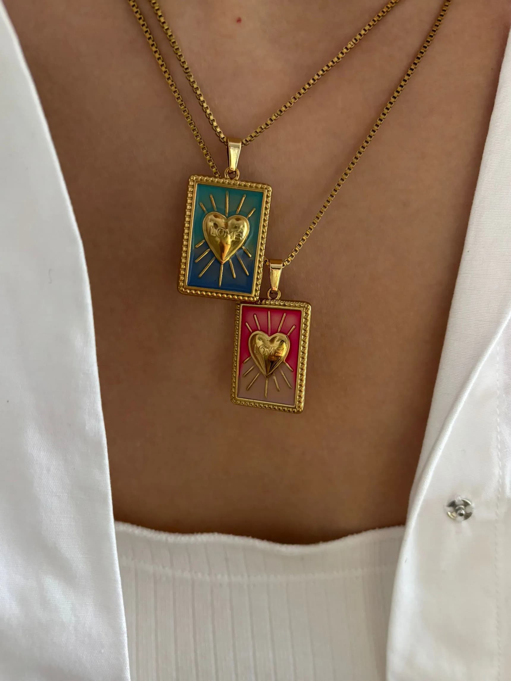 Peri'sbox Collana con ciondolo quadrato con tarocchi a forma di cuore in smalto placcato oro vintage 18 carati per donna Accessori moda in acciaio inossidabile