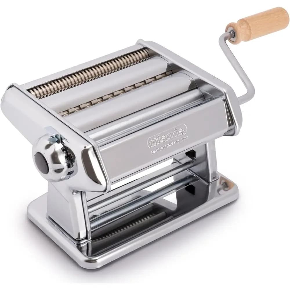 Macchina per Pasta Artigianale Italiana - Rullo Manuale Robusto con Manico in Legno per Pasta Fresca Fatta in Casa, Lasagne, Fettuccine e Altro