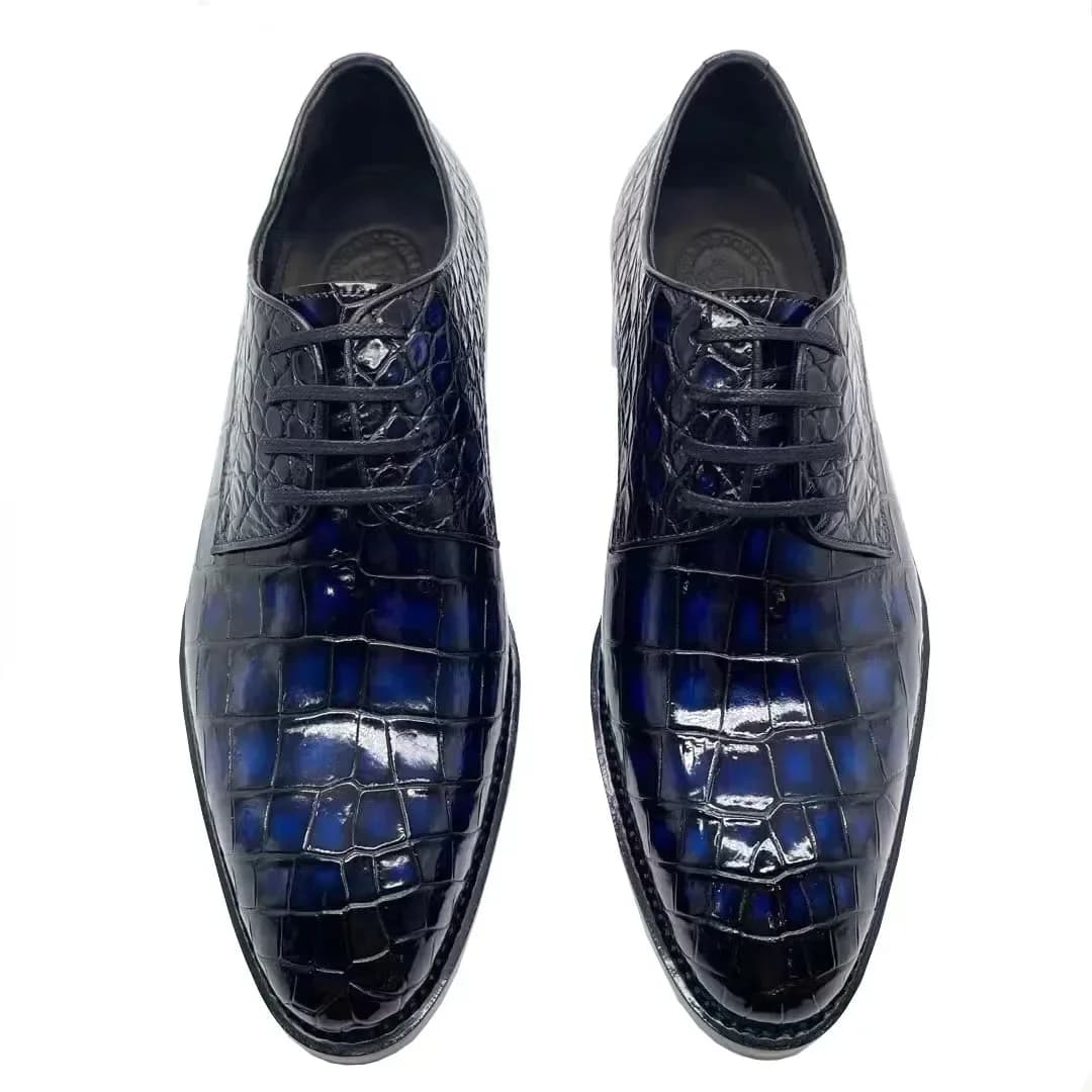 KEXIMA nuove scarpe da uomo in pelle di coccodrillo color marrone con suola in pelle e lacci