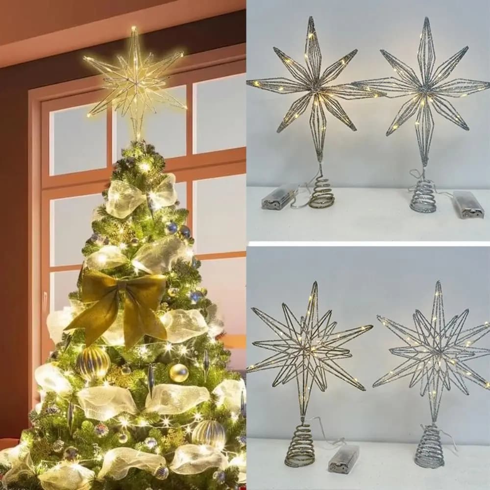 Star Christmas Tree Topper LED Light Lamp Xmas Decoration Glitter Christmas Tree Decoration Party Supplies Iron Light Up Props