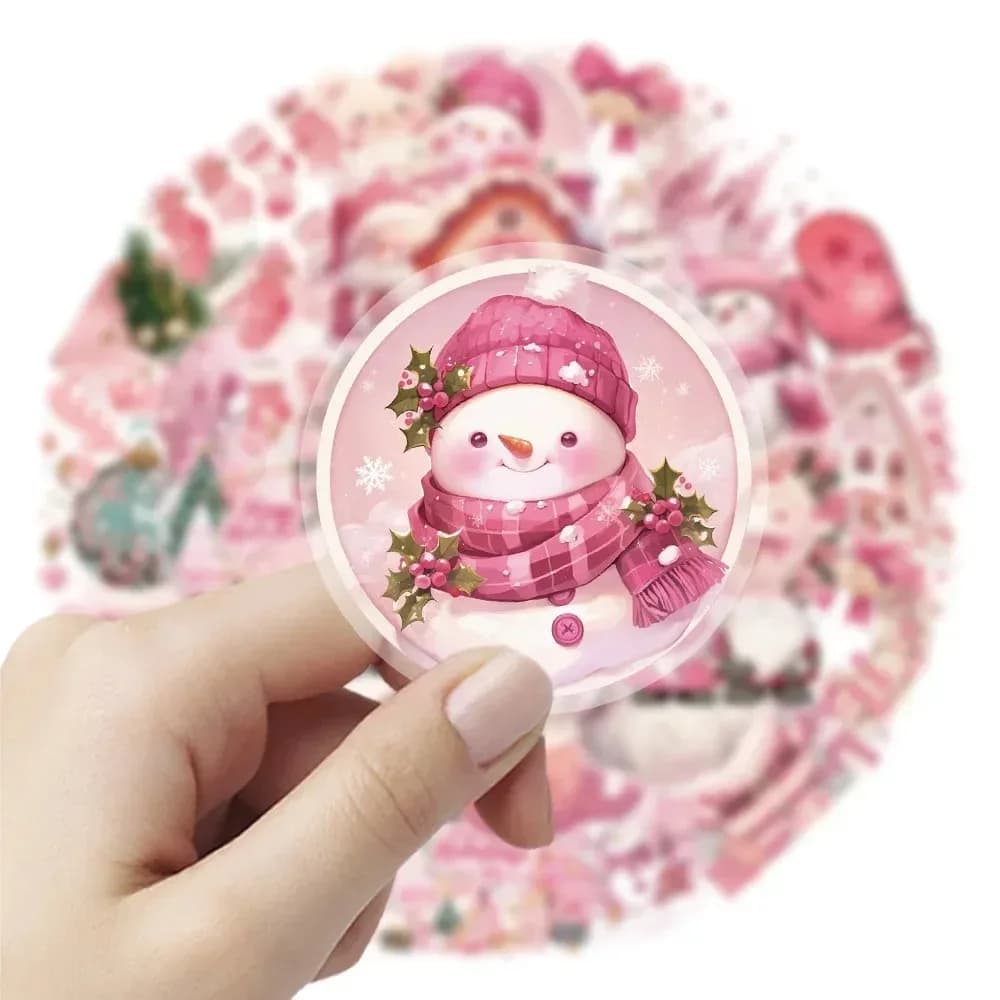 50 pezzi di cartoni animati simpatici adesivi pupazzo di neve serie rosa decorano skateboard da tavolo biciclette caschi da moto valigie frigoriferi