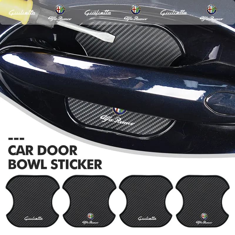 4PCS Carbon Fiber Car Door Handle Protection Sticker Emblem Accessories For Alfa Romeo Giulietta GT 159 147 156 Mito Brera