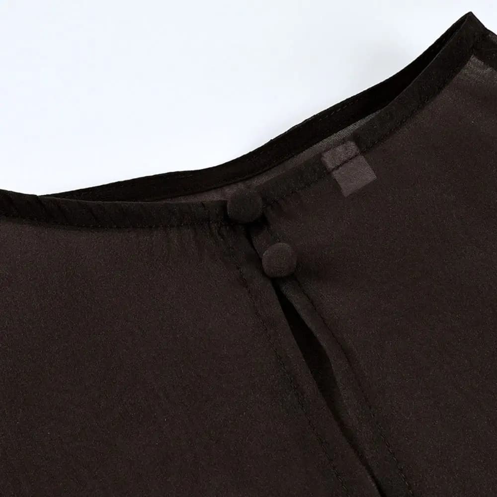 Elegante Camicetta a Maniche Lunghe in Rete, Collo Semi-Alto, Blusa in Garza Trasparente, Camicia Casual da Strada