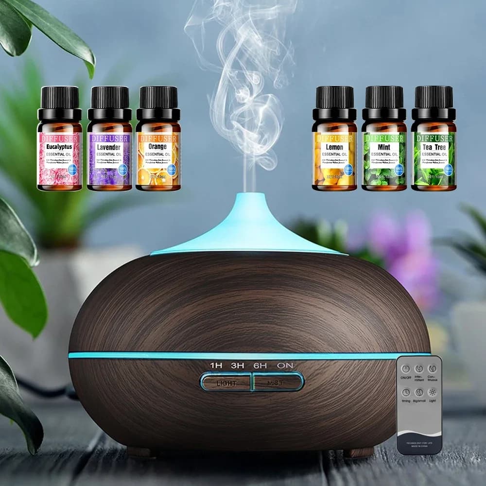 Diffusore di Oli Essenziali 550ml, Umidificatore Aromaterapico a Ultrasuoni con Spegnimento Automatico, 4 Timer, per Casa, Camera da Letto, Soggiorno
