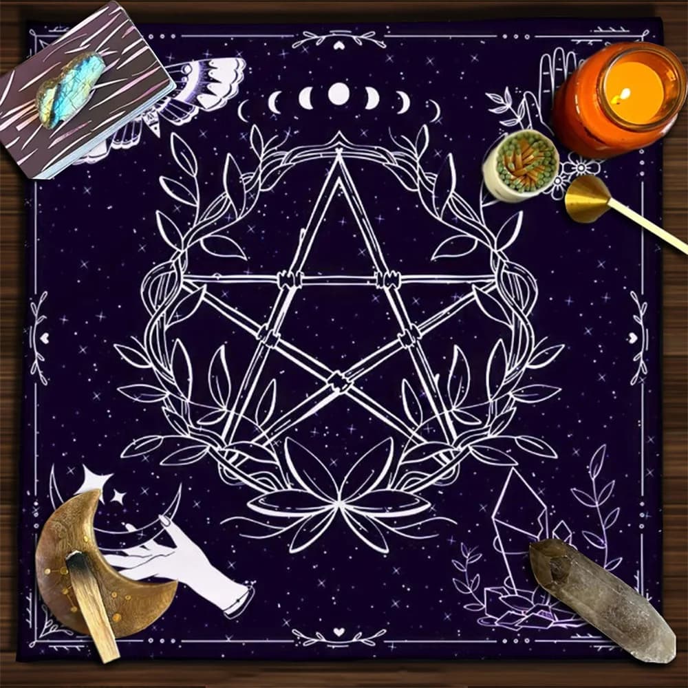Tarocchi Panno Pentagramma Fasi lunari Luna Testa della morte Falena Tarocchi Tovaglia Oracle Mat Card Pad Divinazione Altare Panno Tappeto da parete
