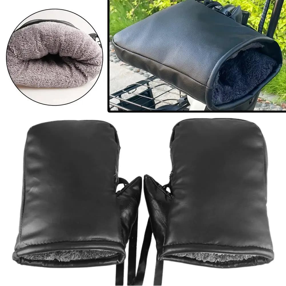 Guanti da moto Copri manico in cotone Batteria invernale Moto ispessito impermeabile antivento caldo pelle PU