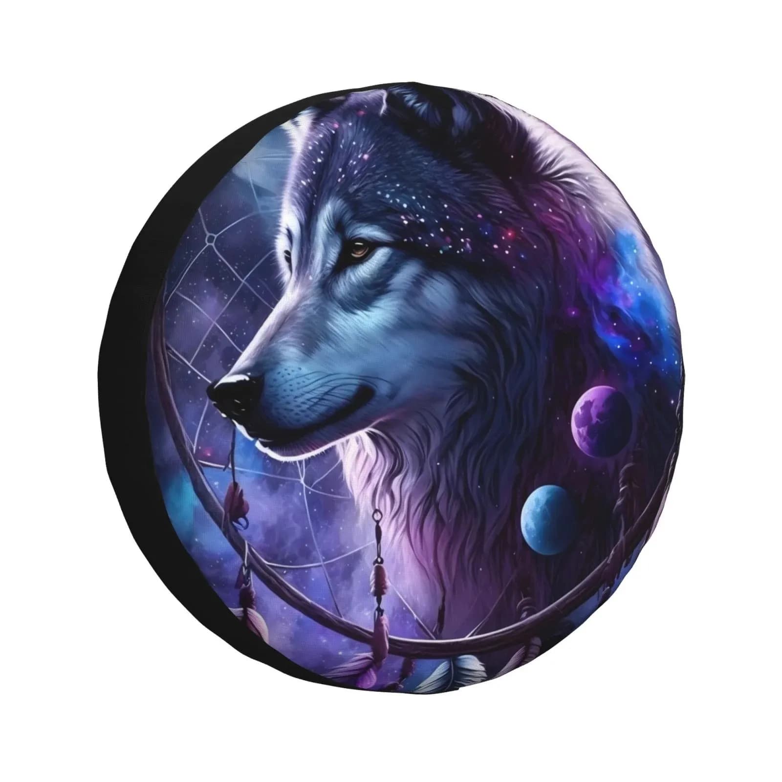 Galaxy Wolf Dream Catcher Spare Tire Cover Polyester Wheel Protector for Truck SUV Camper
