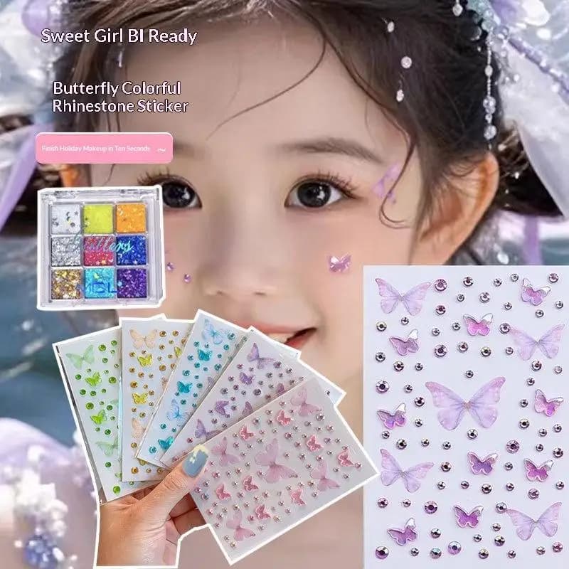 Adesivi per pittura sul viso per bambini, adesivi per ragazze, adesivi glitterati, adesivi per trucco da palcoscenico, palette di ombretti brillanti con paillettes