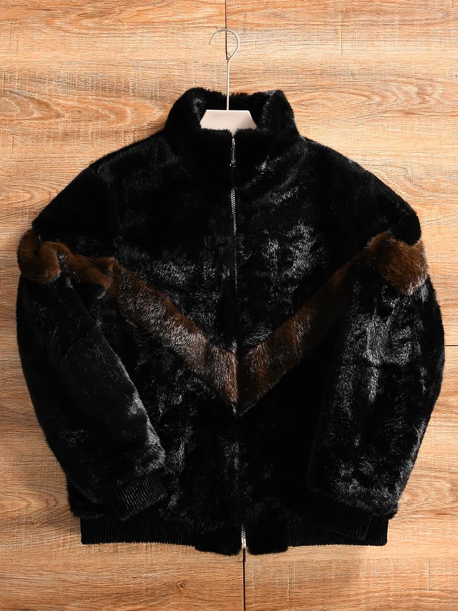 Men's Winter Thickened Warm Faux Fur Collar Jacket Inner Fleece Casual Outerwear Youth Popular Standard Fit Long Sleeve Zipper