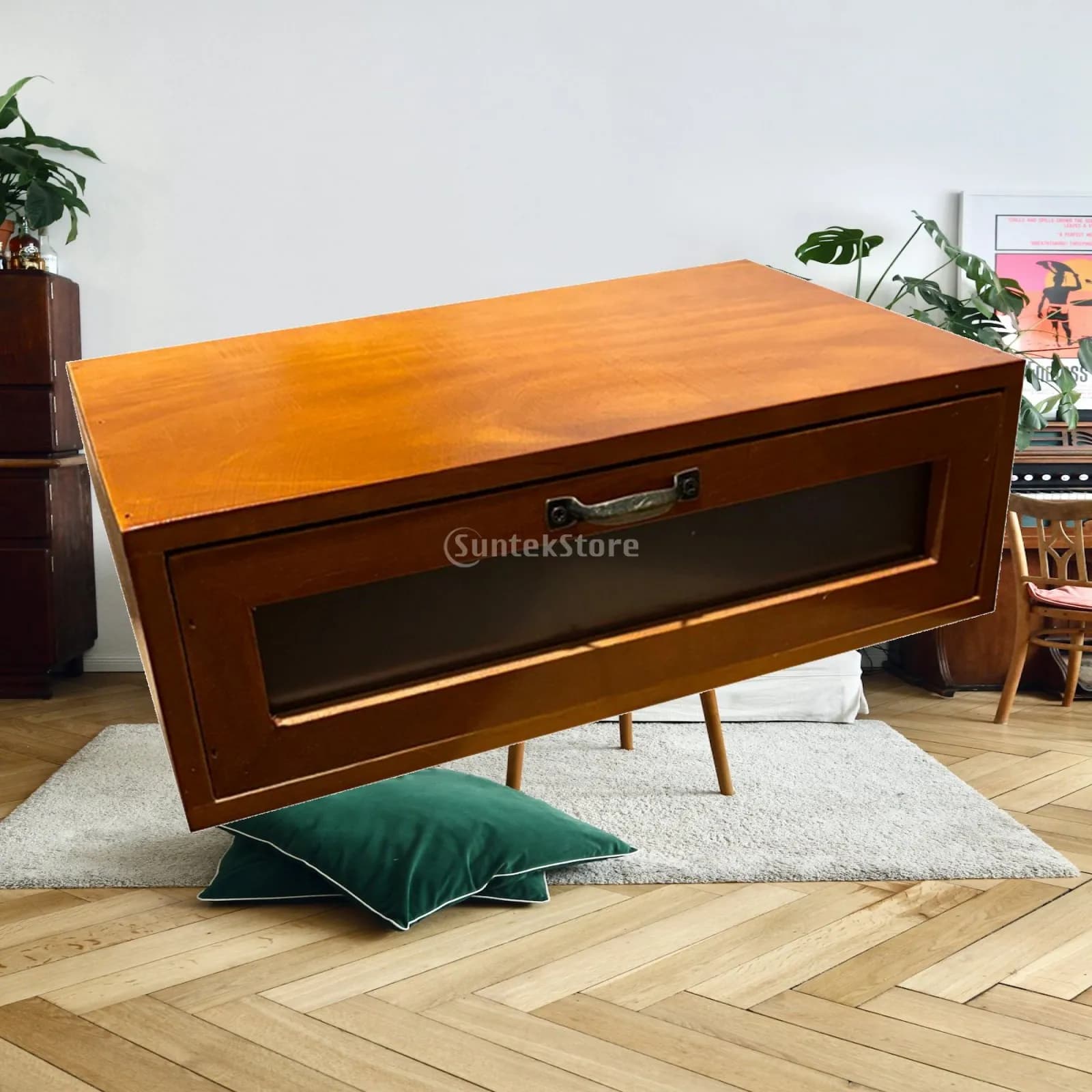 Retro Desk Storage Box Monitor Stand Riser Tabletop Cabinet Handmade
