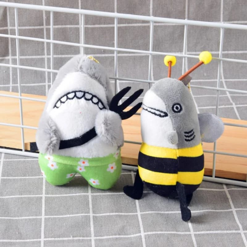 12cm divertente squalo e ape portachiavi cartone animato peluche farcito bambola ape squalo ragazza coppia borsa ciondolo regalo di compleanno