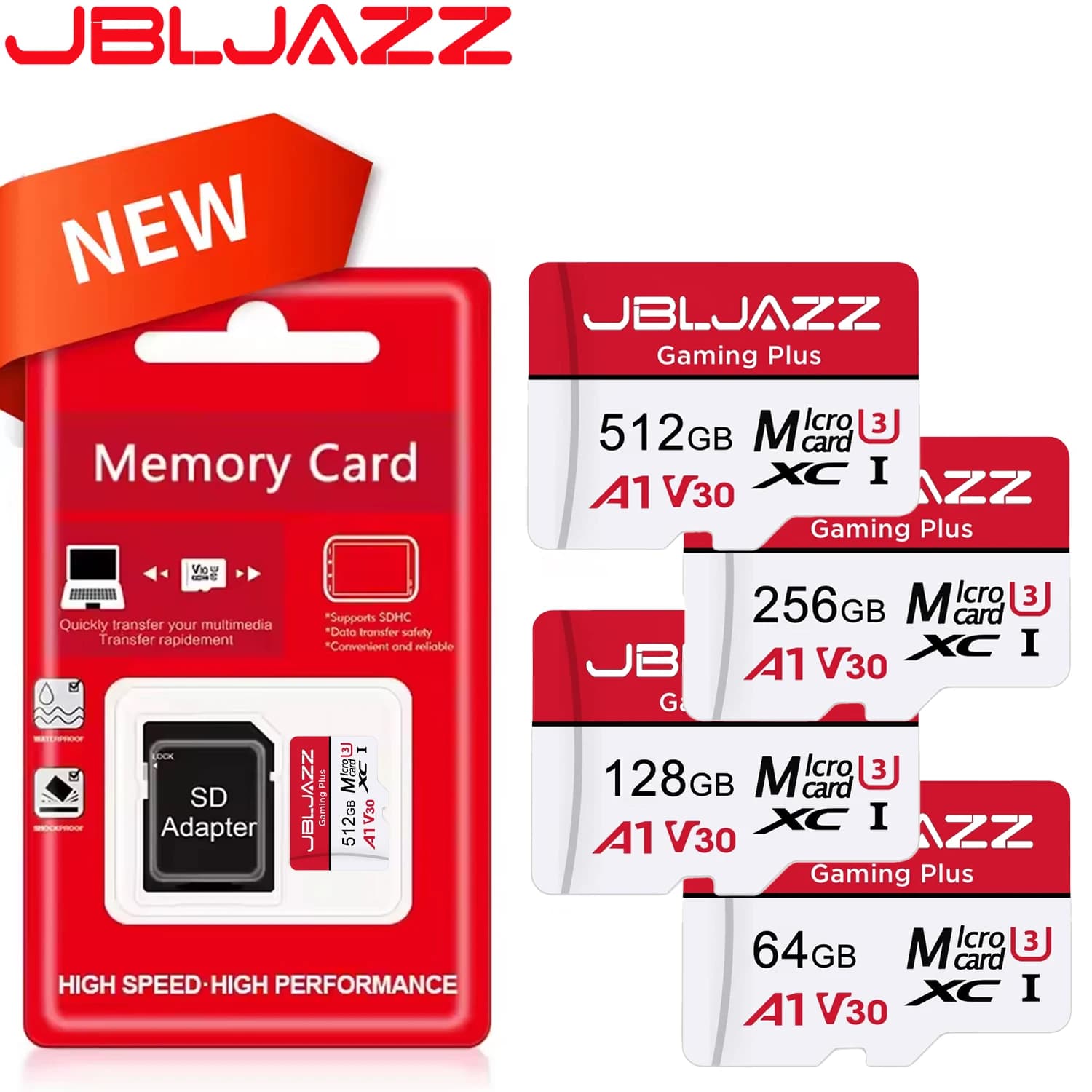 Scheda di Memoria ad Alta Velocità 128GB U3 V30 C10, Schede Flash TF 256GB 512GB, Micro SD Card per Videosorveglianza, MP3, MP4, Telefoni Cellulari