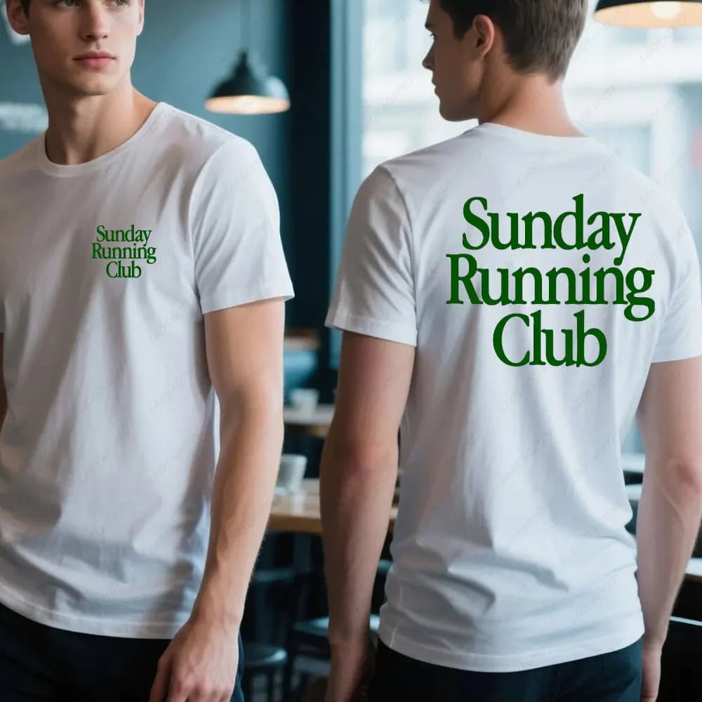 T-shirt con stampa Sunday Running Club Top casual sportivo per il jogging quotidiano Uomo Donna Girocollo in cotone T-shirt Stampa fronte-retro