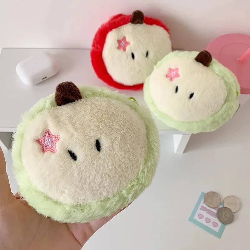 Borsa Peluche a Forma di Mela Carina, Ciondolo Creativo a Cartone Animato, Mini Borsa Portaoggetti per Studenti, Organizer per Auricolari e Cavi Dati