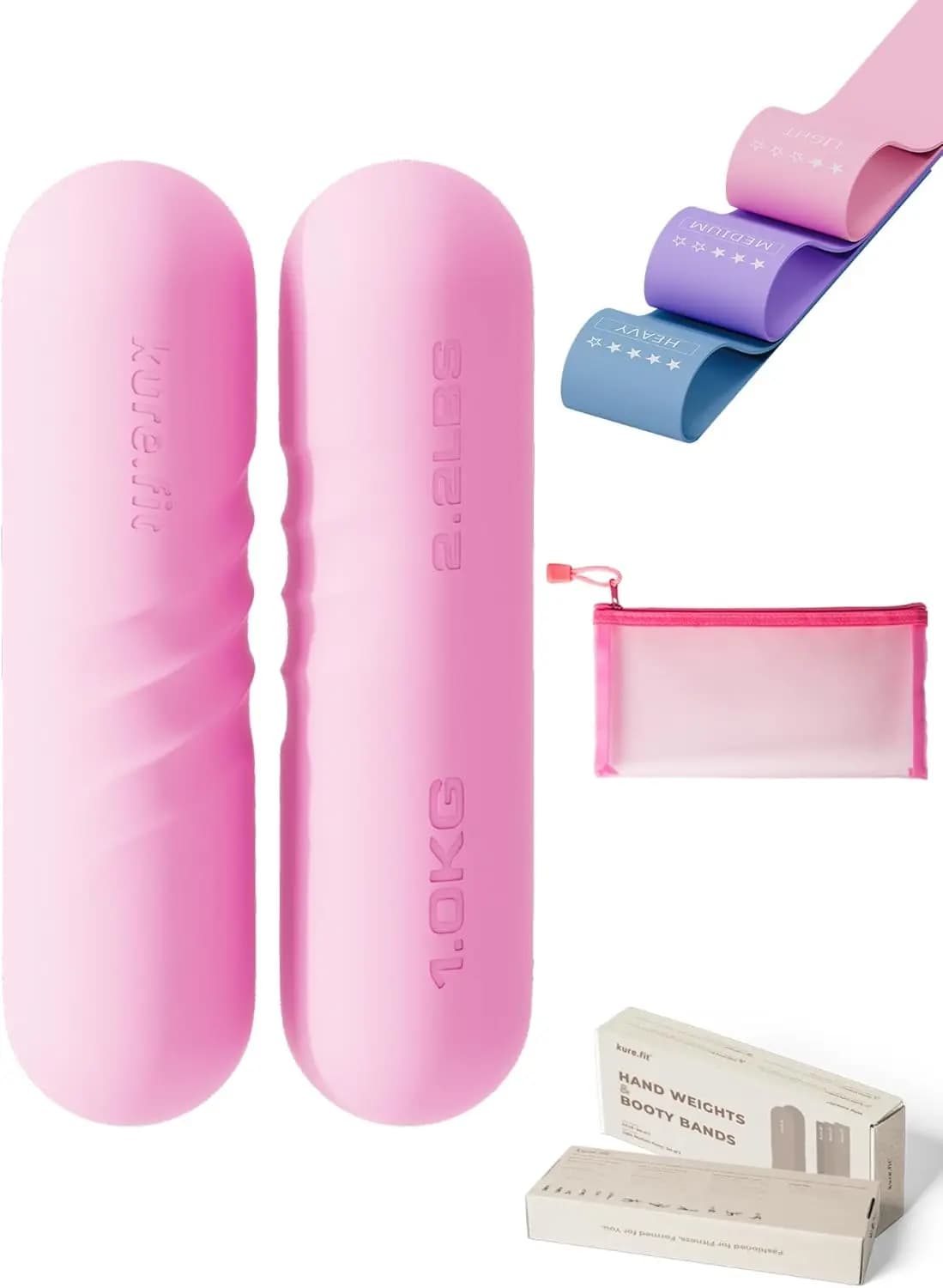 Weights of 2.2 pounds with anti-slip handle and extra resistance bands for women and men