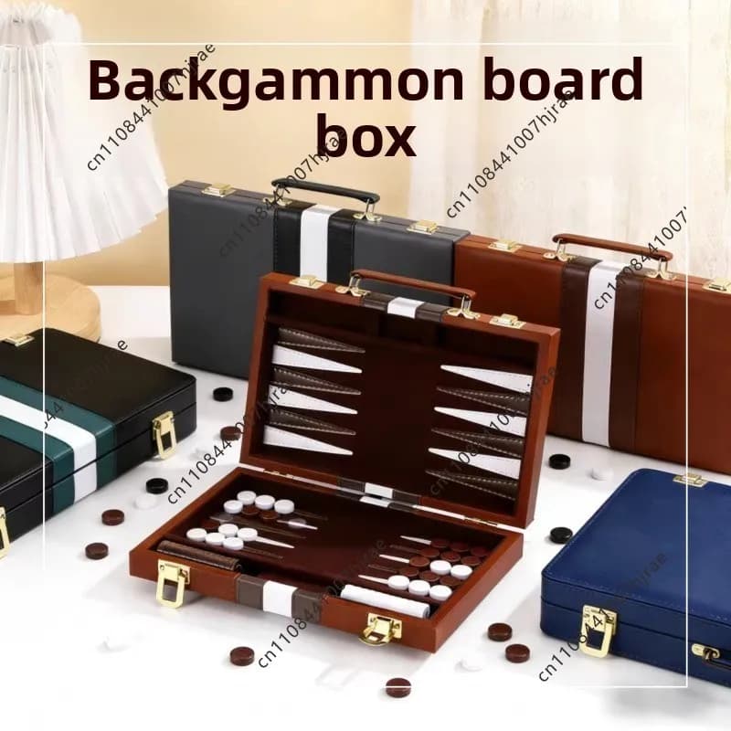 Portable PU Leather Chess Box Backgammon Board Game Set Luxury Handheld Storage Gift Box