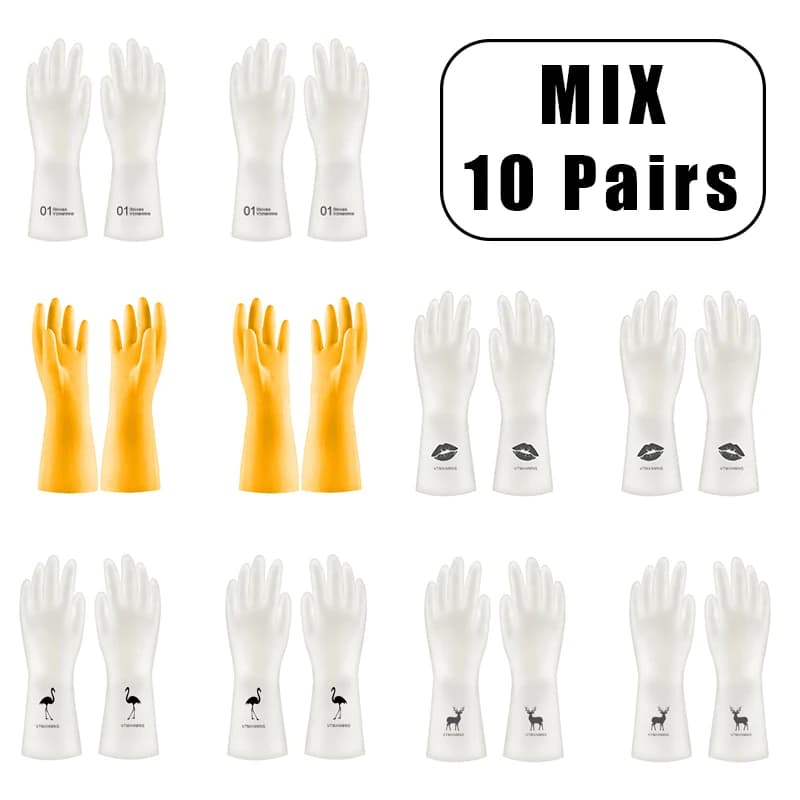 10 paia di guanti per pulizia in PVC impermeabili resistenti all'usura materiale in lattice antiscivolo lavori domestici lavanderia lavare piatti cucina