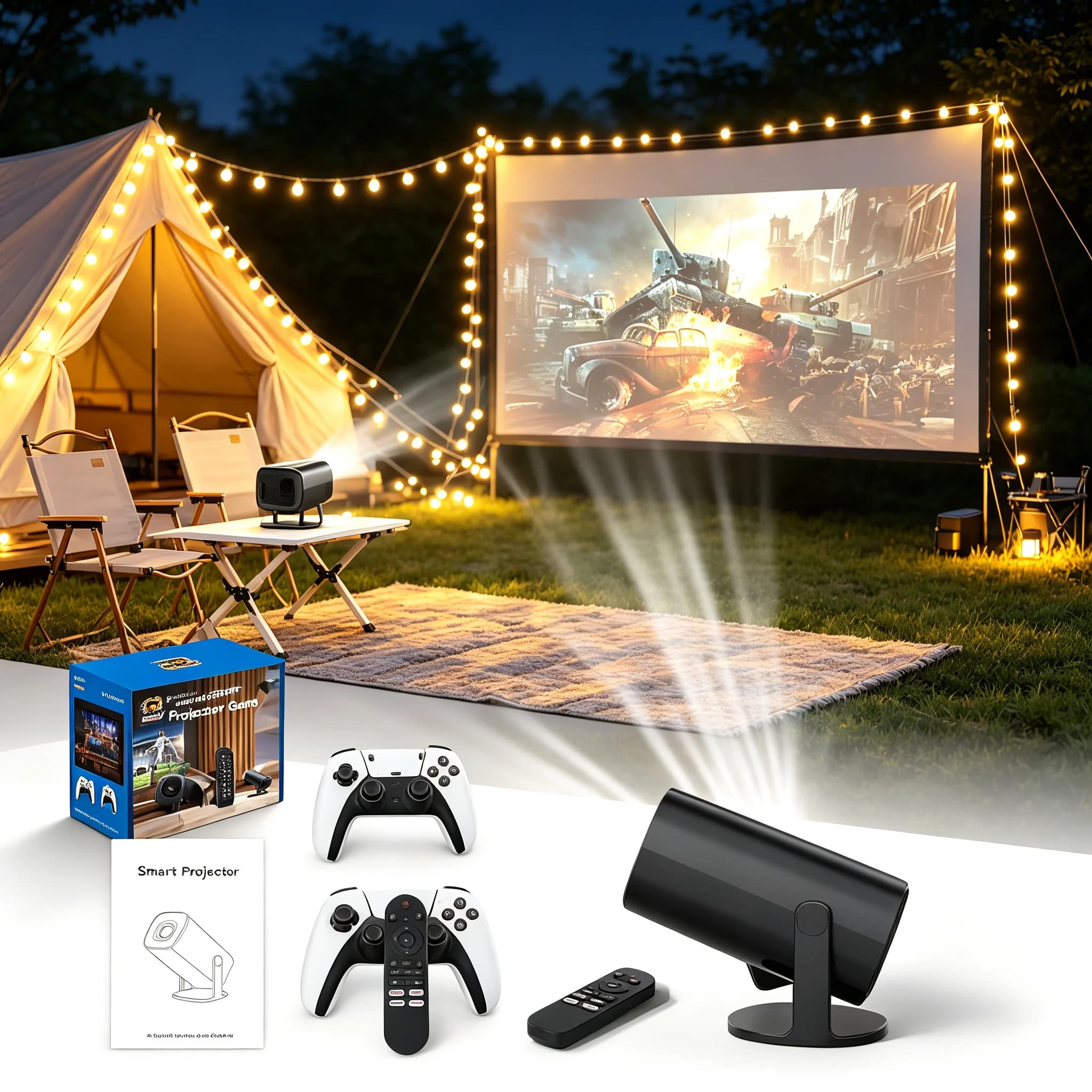 Dual Player Game Projector P30 Ultra Native 1080P 4K Decode Dual Band WiFi Bluetooth Auto Keystone for Home Camping Bedroom