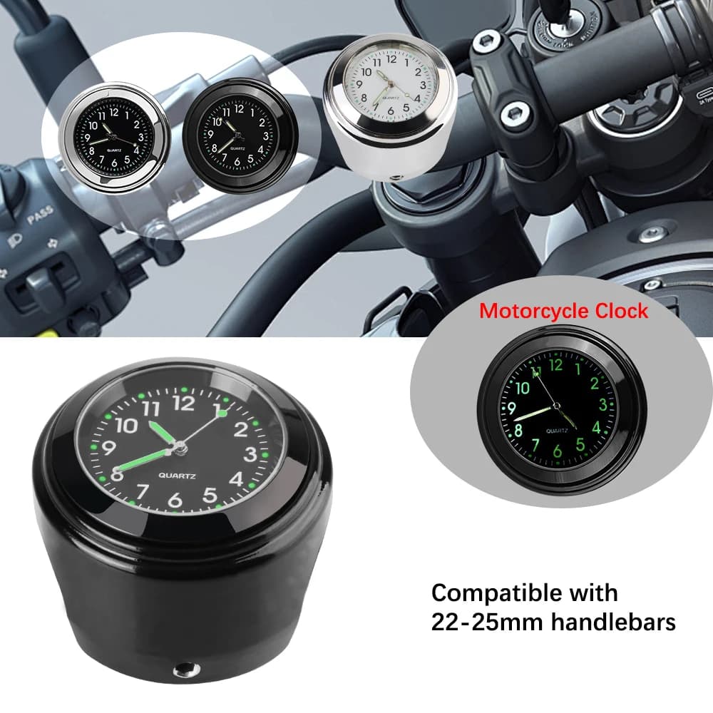 Orologio luminoso universale impermeabile Orologio da moto da 22-25 mm Orologio da manubrio per moto Termometro Indicatore di temperatura