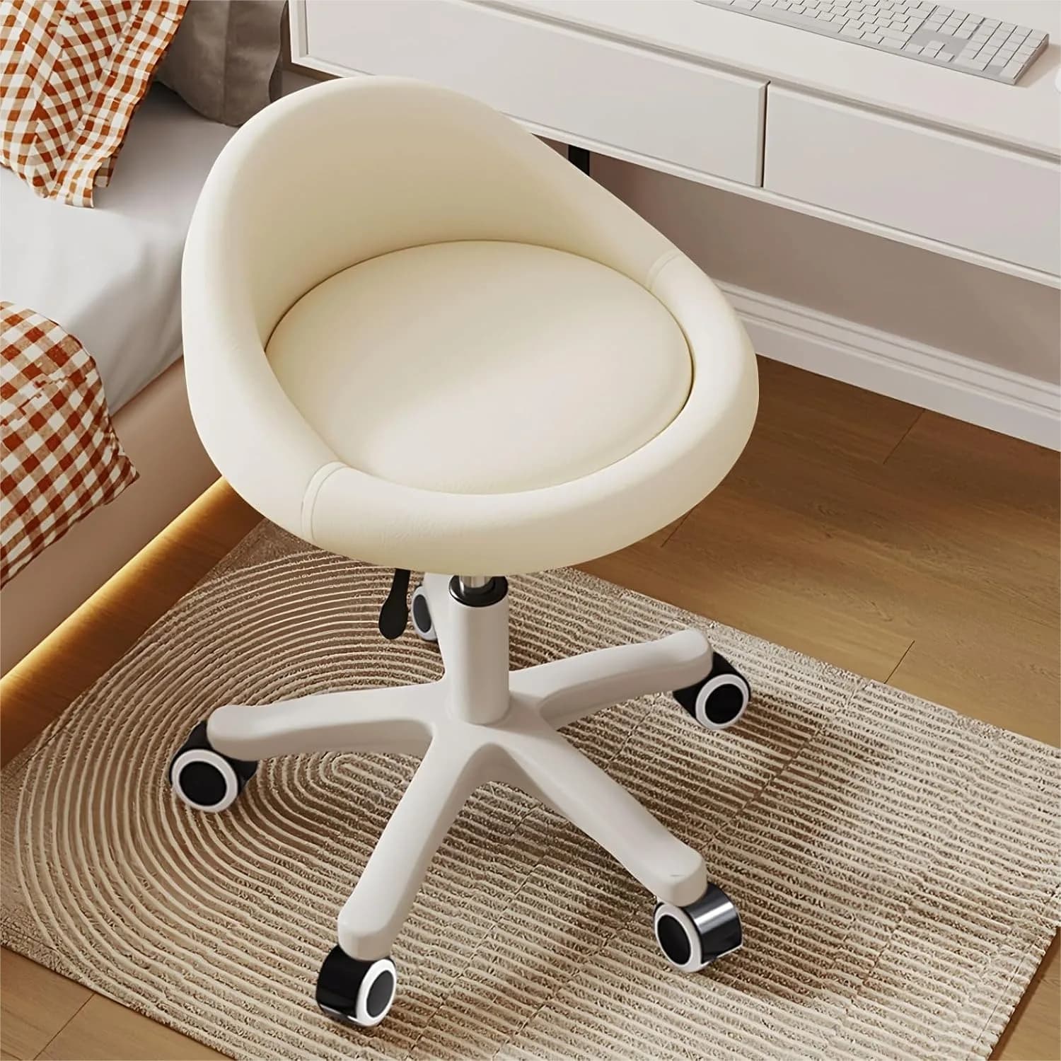 Sgabello Girevole, Seduta Ergonomica, Altezza Regolabile, Ruote Silenziose, Cuscino in Pelle PU per Salone e Ufficio