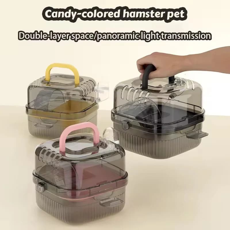 Portable Hamster Cage Double Layer Large Space Anti Escape Handheld Luxury Villa Carrier For Hamsters Pet Supplies Travel Cage