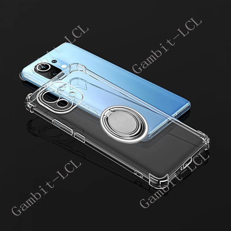 Per Xiaomi Mi 11 2020 6.81" XiaomiMi11 M2011K2C, M2011K2G Cover Posteriore con Anello di Supporto, Custodia Morbida in Silicone TPU per Mi11