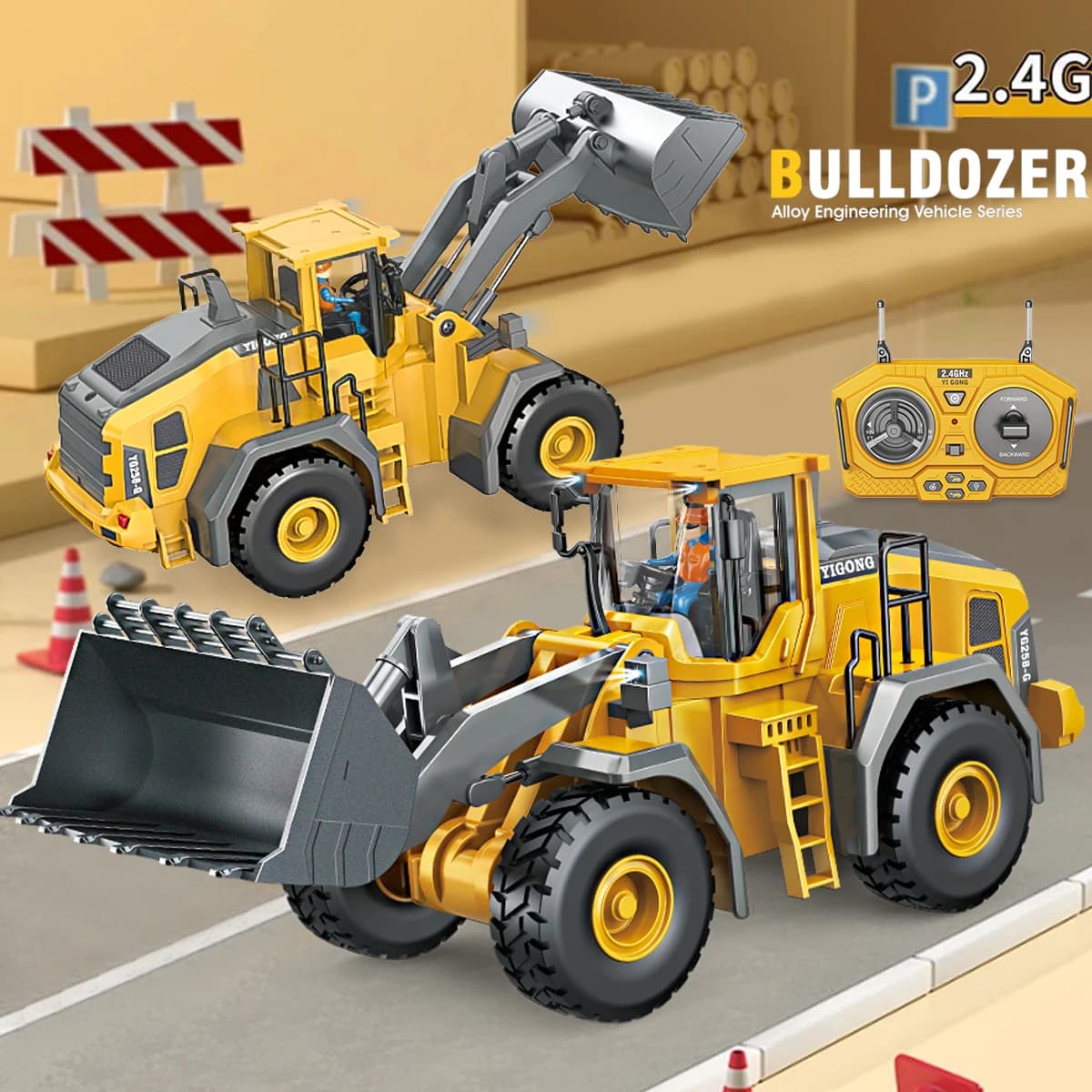 Bulldozer telecomandato 2.4G Veicolo di caricamento a nove canali Simulazione Escavo Regali di ingegneria per bambini dai 6 anni in su