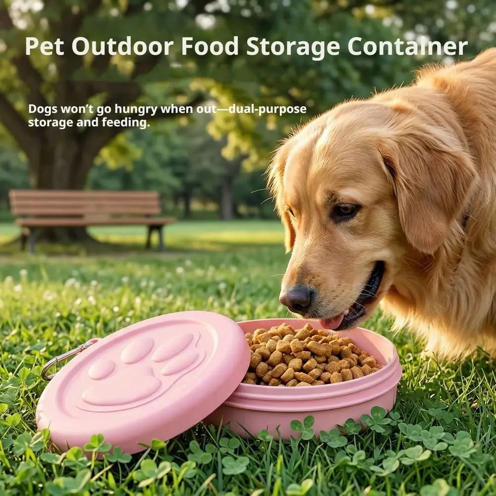 Portable Compact Outdoor Pet Bowl 2-in-1 Travel Dog Food/Water Dish with Compartment for Hiking, Camping & On-the-Go Feeding