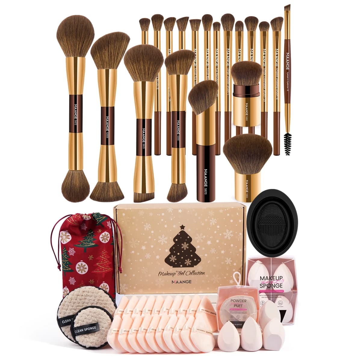 MAANGE 50 pezzi Kit di strumenti per trucco 20 pezzi Pennelli per ombretto per fondotinta 27 pezzi Kit soffio per cipria con ciotola per pulizia Pennello Borsa Regalo per trucco