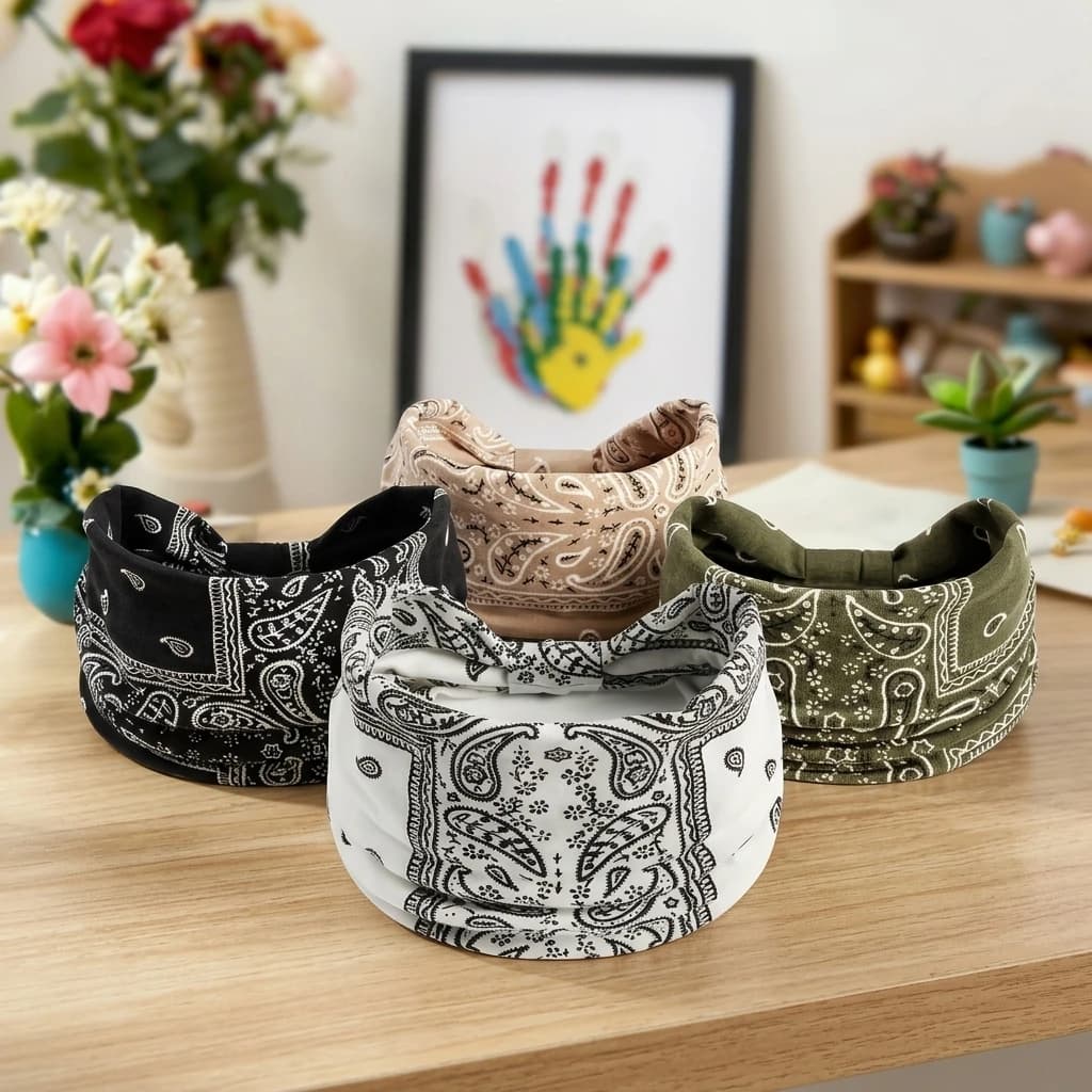 Wide Headbands for Women Knotted Non Slip, 4 Pack Soft Head Bands to Hide Hairline, Fashion Boho Style Bandana, Moisture Wicking Hair Bands for Workout Sports Yoga Makeup