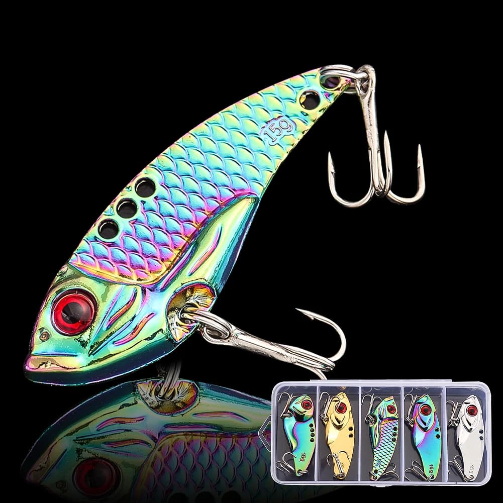 Set of spoons for metal fishing bait with box Crankbait Hook Artificial bait Wobbler Fishing equipment Accessories 5 pieces