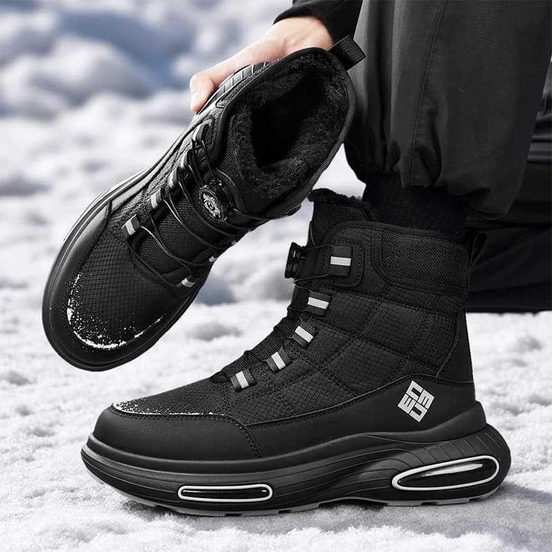 Stivali da neve da uomo caldi Stivali da neve invernali da esterno impermeabili Bottoni ruotati Scarpe alte da uomo in cotone felpato Scarpe da trekking invernali da uomo