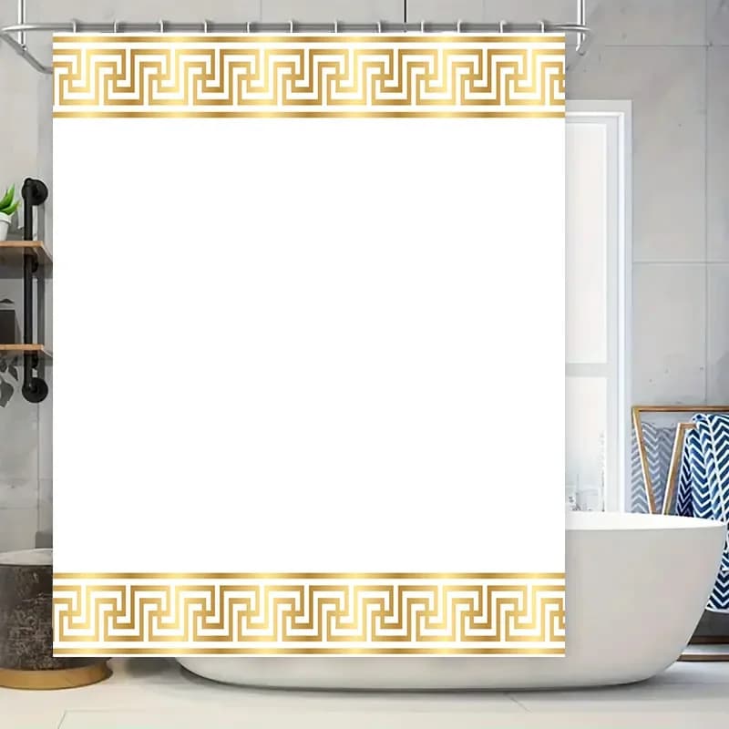 Tenda da doccia con chiave greca dorata: bianco con motivo dorato Fodera impermeabile per tappeto da bagno per l'arredamento del bagno Accessori per la casa dal design moderno