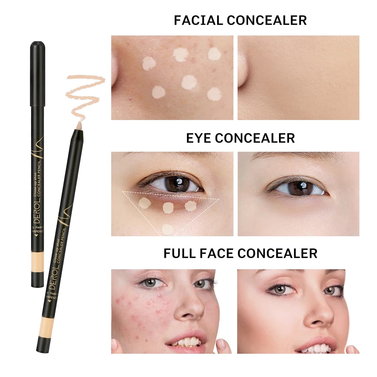 DEROL Contorno Corrector Matita Covering Acne scars Macchie Rims Hydrating Bottom Hydrating Nude Makeup Waterproof Hot