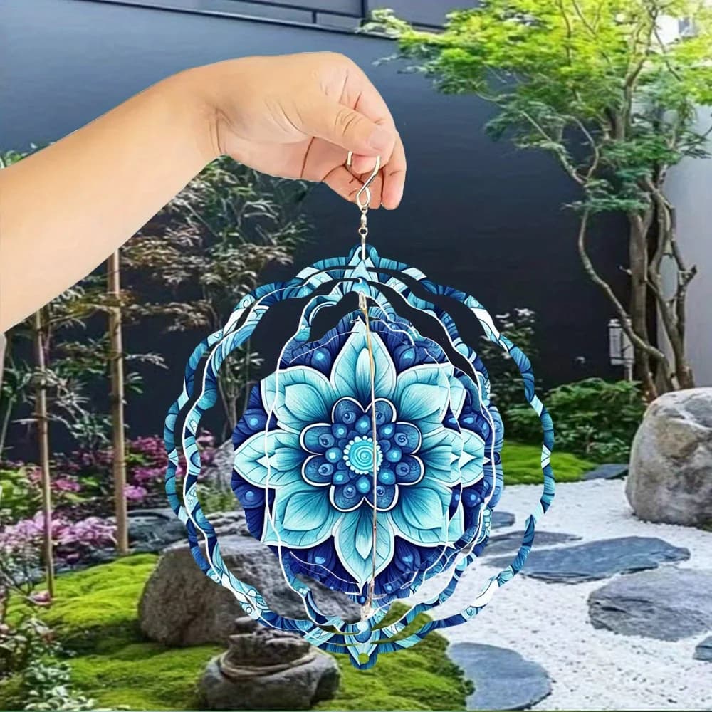 A Beautiful Blue Flower Wind Chime Creates a Strong Dynamic Artistic Effect. It Is Perfect for Decorating Gardens