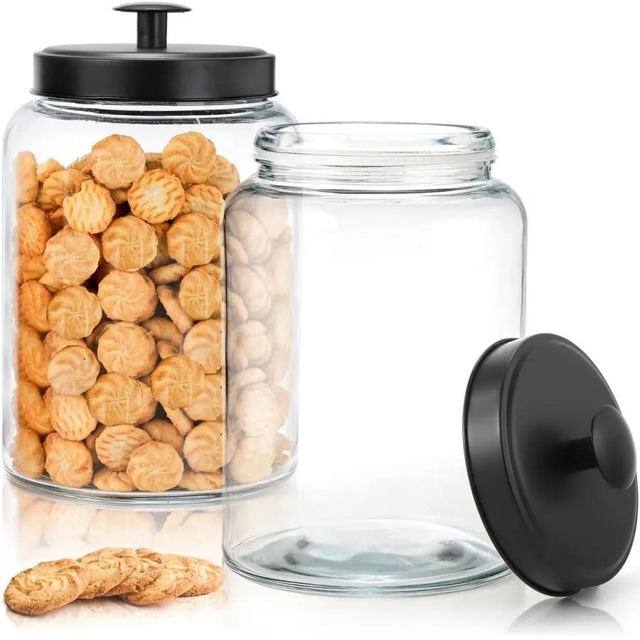Set of Large Glass Jars with Metal Cover, Transparent Container 1 Gallon for Biscuits and Caramels, Airtight Container for Foods from 125 OZ, Vacuum Jar