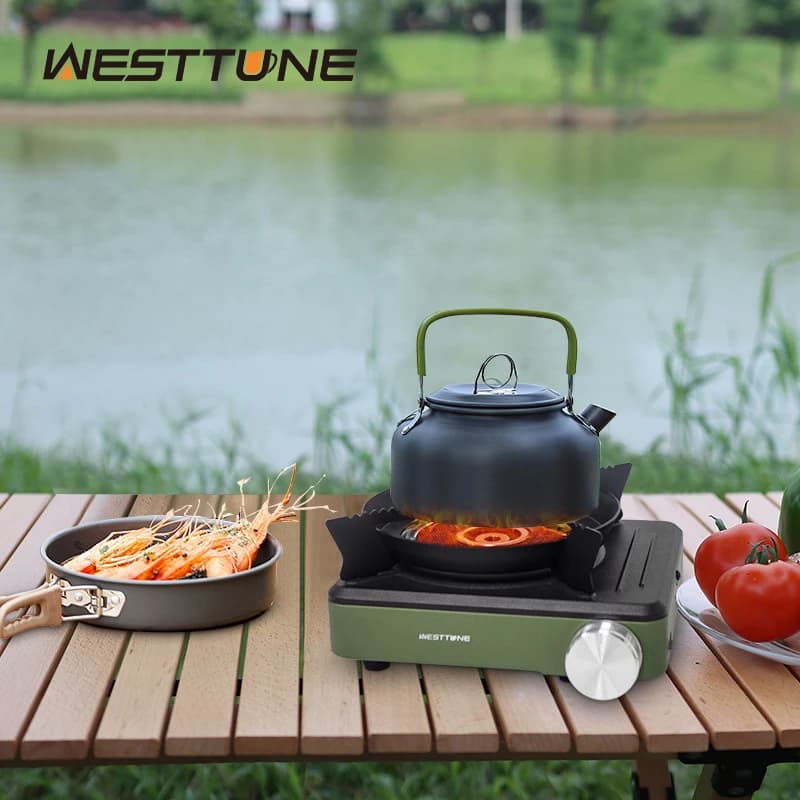WESTTUNE Fornello da campeggio con bruciatore a infrarossi Fornello portatile a gas butano e propano diviso Antivento Fornello da picnic per escursioni all'aperto