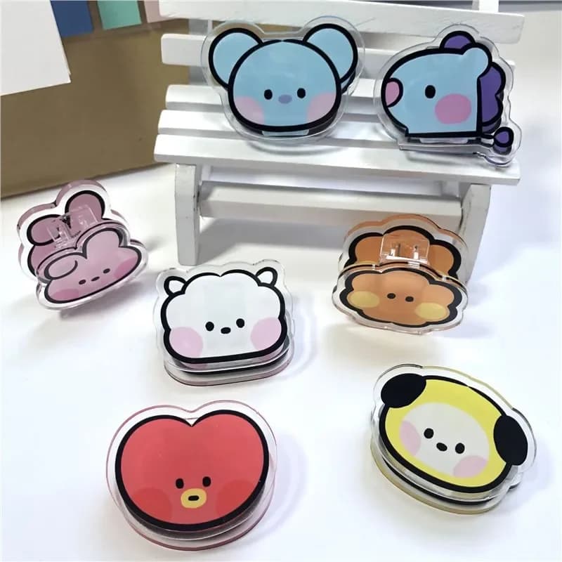 Kawaii BT21 Memo Clip Acrylic Storage Notebook Double-sided Clip Office Student Portable PP Clip COOKY KOYA TATA Anime Gift Toys