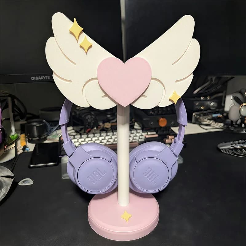 Custom Cute Pink Magic Wand Headphone Stand Head Mounted Display Stand Desktop Storage Rack Headphone Accessories Gif