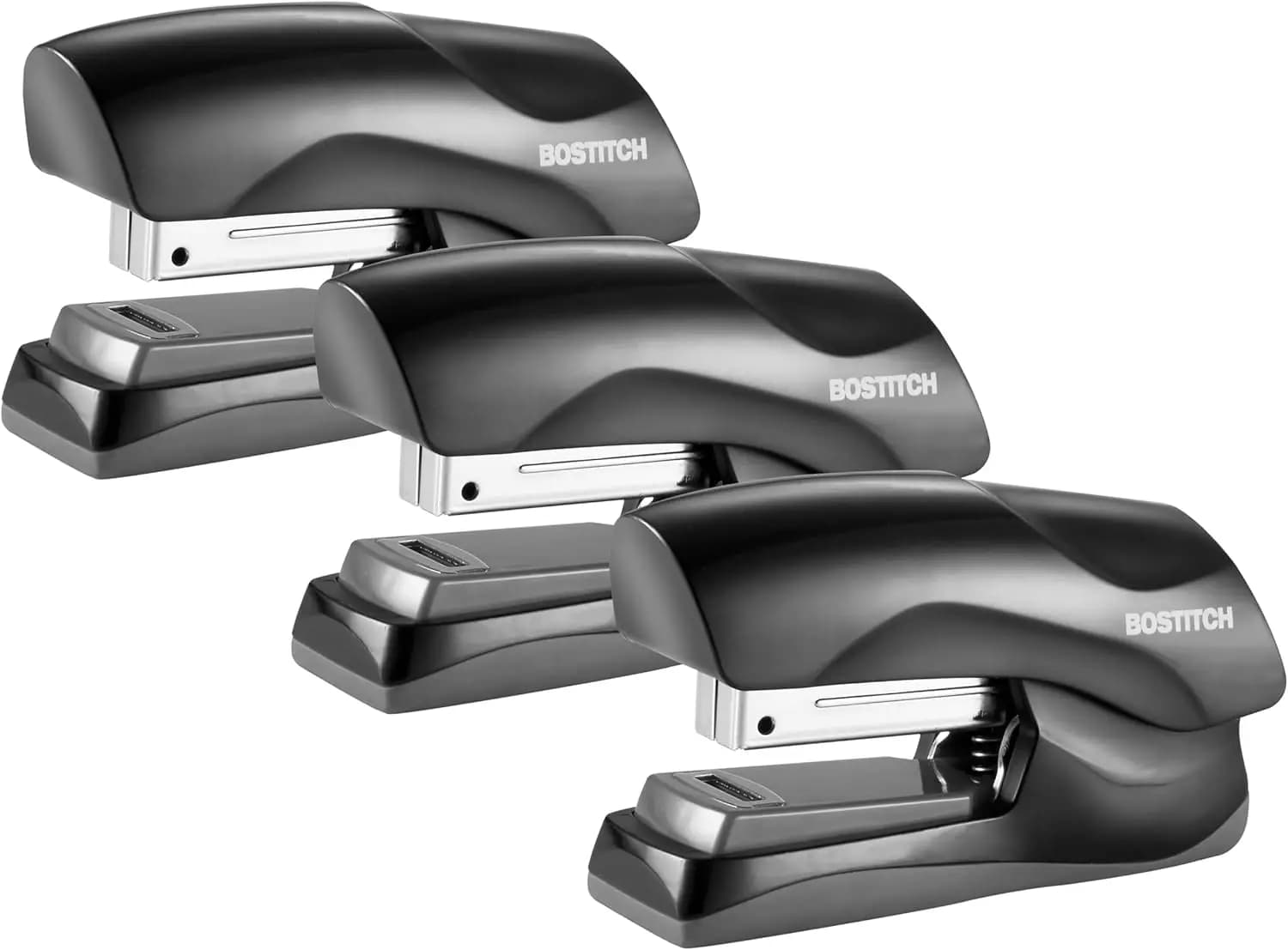 Cucitrice Professionale, Capacità 40 Fogli, Senza Inceppamenti, Mezza Striscia, Portatile, per Ufficio, Nera, Confezione da 3