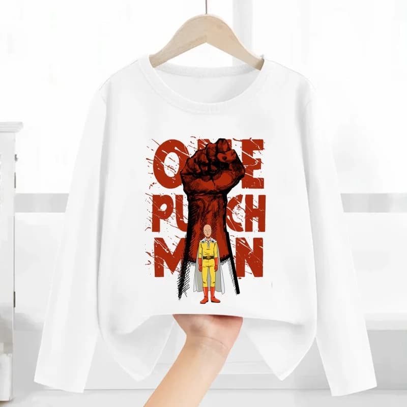 Anime One Punch Man Hero Saitama Oppai Stampa T-shirt per bambini Cartoon Abbigliamento per bambini Autunno Neonati maschi T-shirt a maniche lunghe