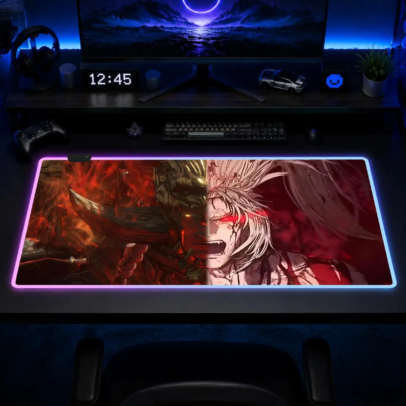 Tappetino per Mouse Gaming XXL RGB The First Berserker Khazan, Tappetino da Scrivania Anime con Retroilluminazione LED in Gomma